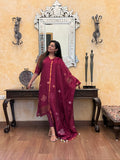 Nitya Maroon Jamdani Pan Patta Unstitched Fabric Set