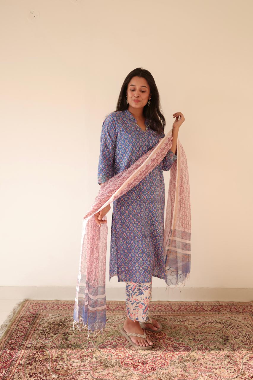 Reha Embroidered Kurta Dupatta Set | KanthaIndia