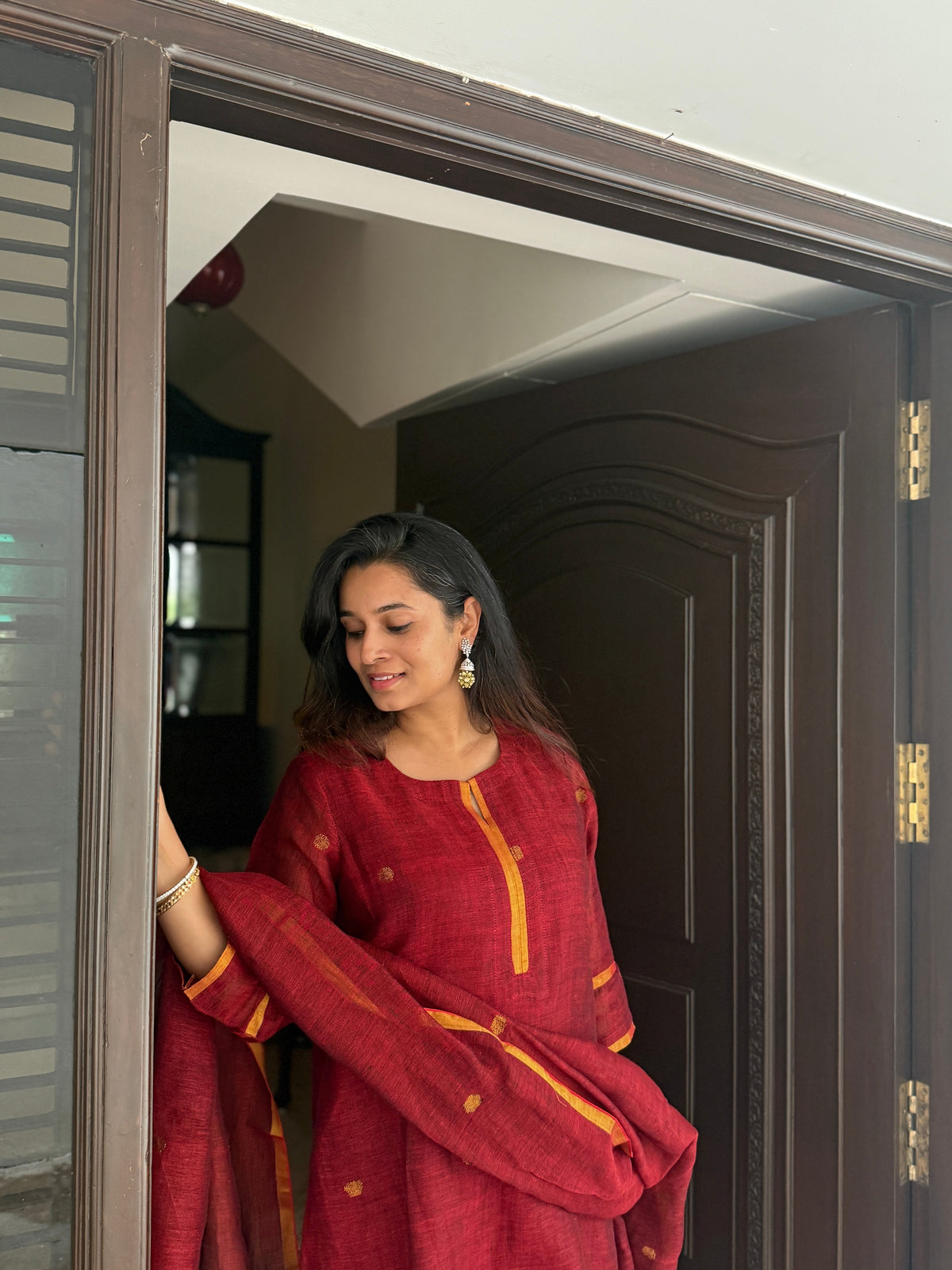 Shanti Red Jamdani Unstitched Fabric Set