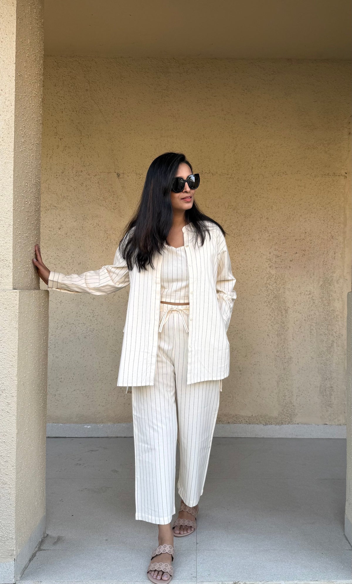 White Stripes Handloom Cotton Co-ord Set | KanthaIndia