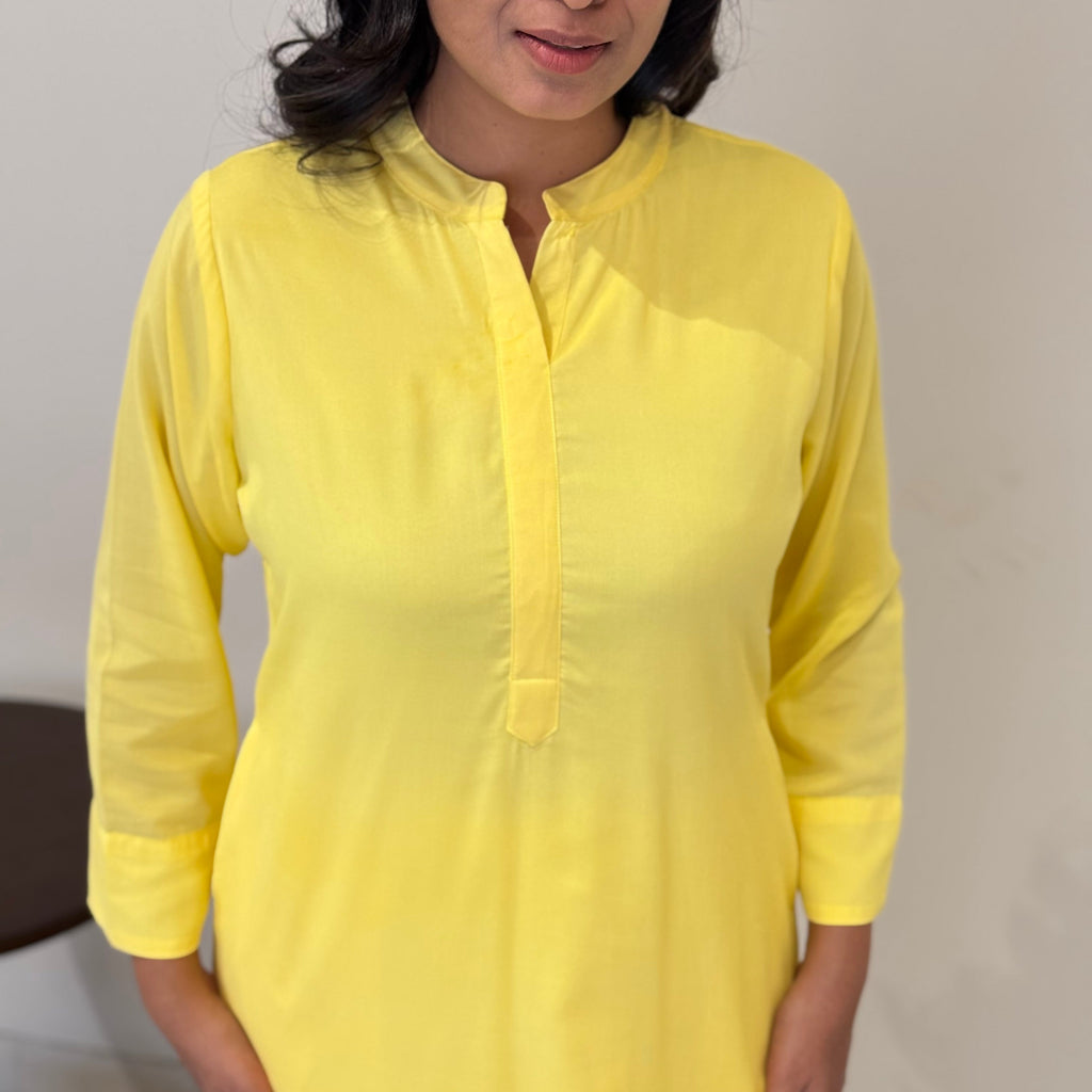 Neon Lime Yellow Crepe Kurta Pant Set | Clearance Sale | KanthaIndia