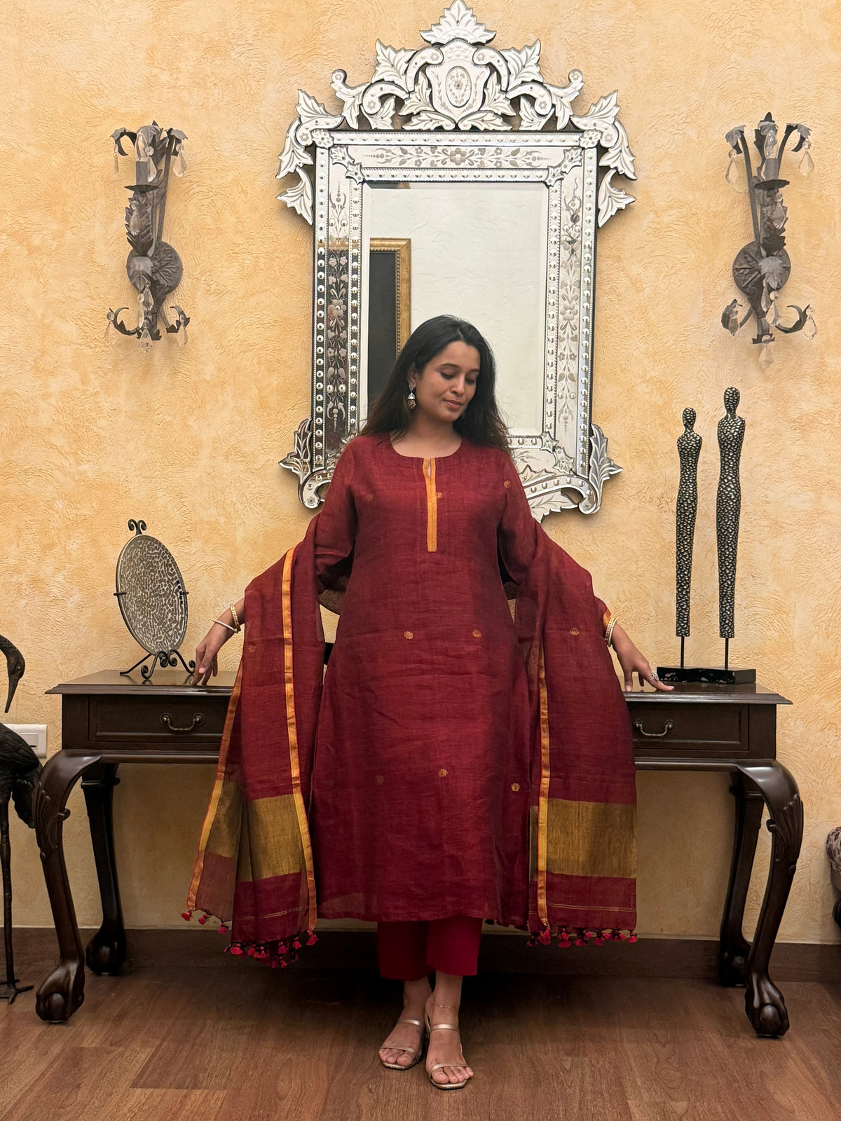Shanti Red Jamdani Unstitched Fabric Set