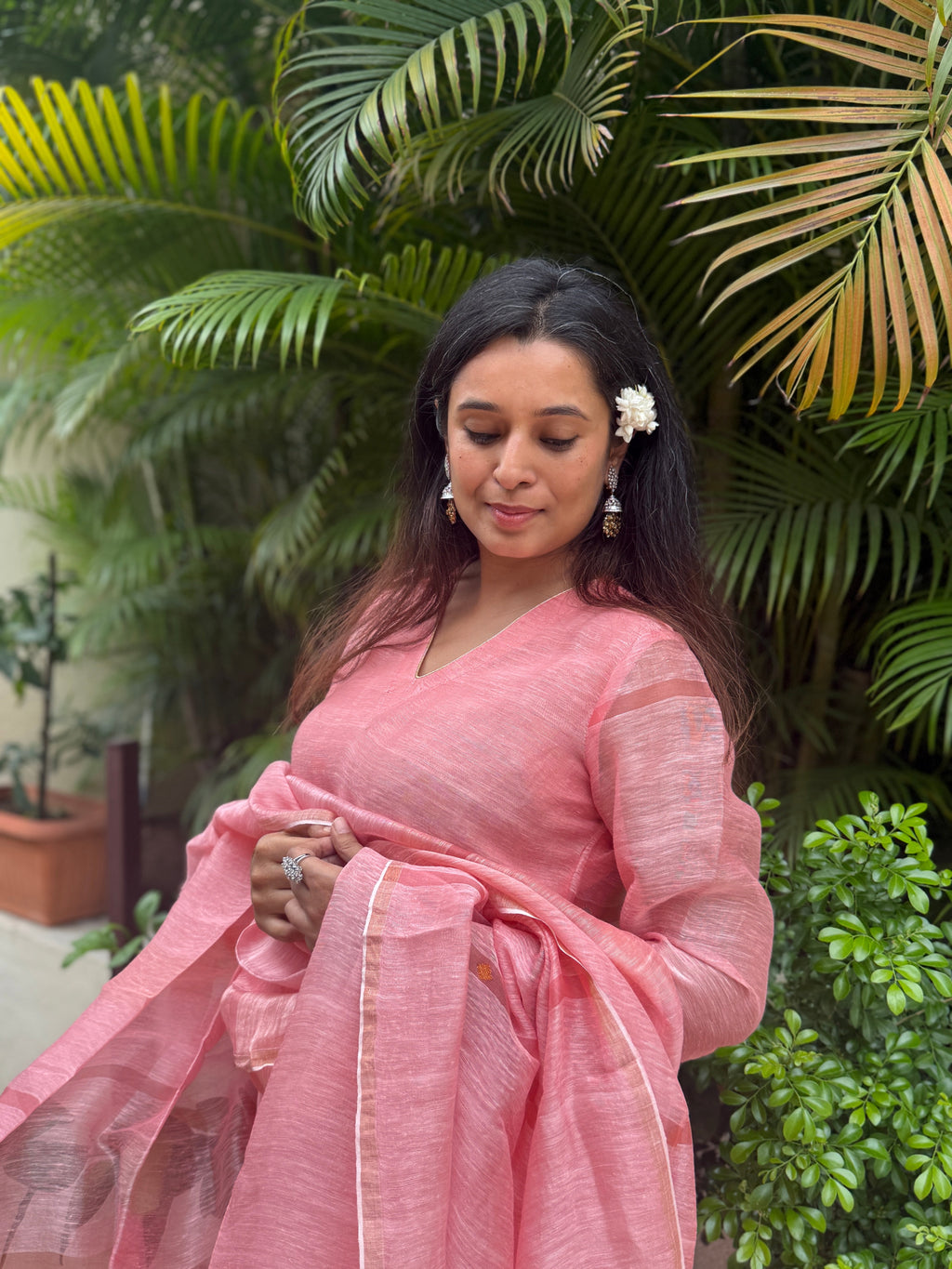 Aarambh Pink Jamdani Unstitched Fabric Set