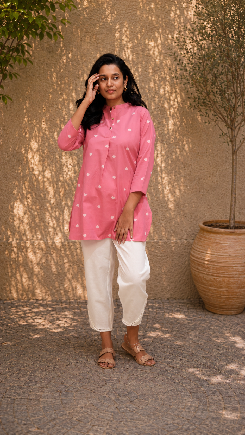 Pink Heart Handwoven Cotton Short Top | KanthaIndia