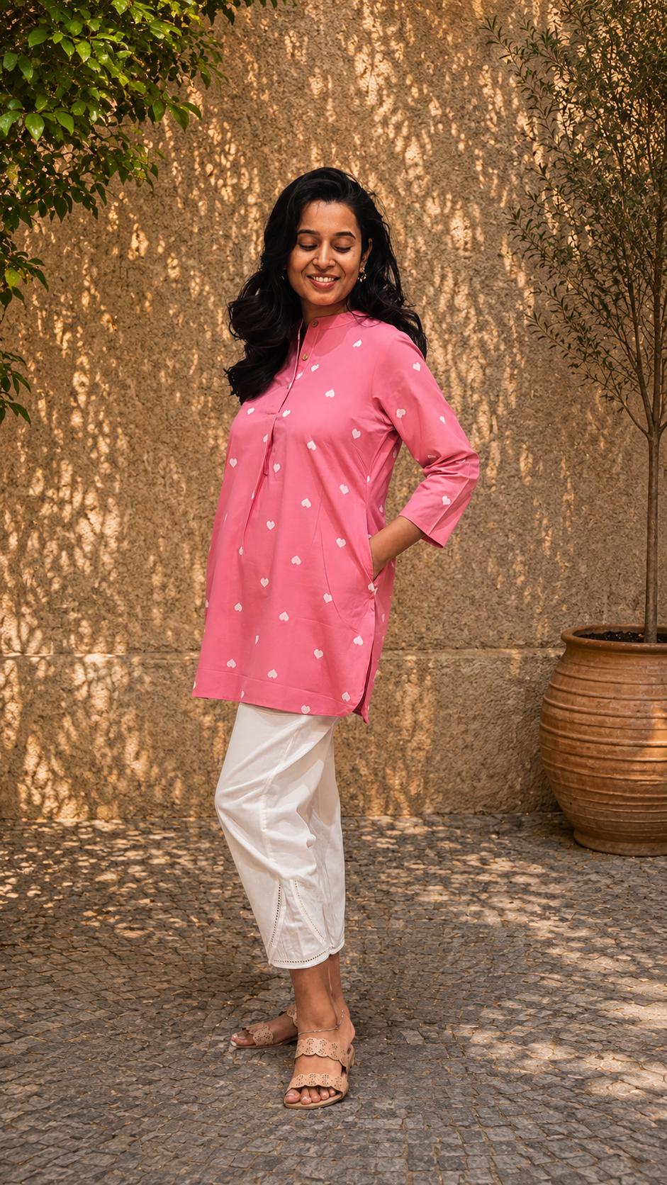 Pink Heart Handwoven Cotton Short Top | KanthaIndia