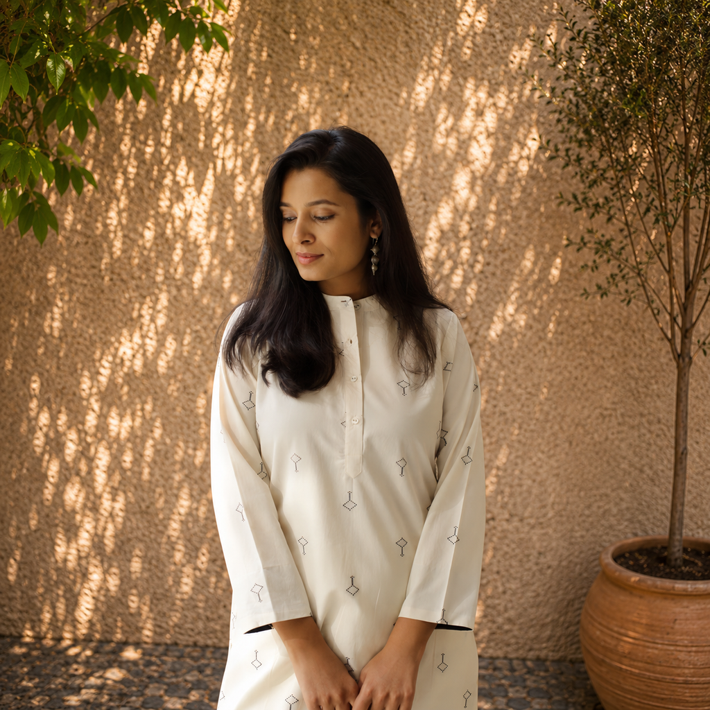 Handloom Cotton Co-ord Set | Handwoven Kurta Pant | KanthaIndia