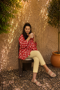 Red Hand Block Printed Cotton Short Top | Jaipur | KanthaIndia