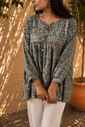 Green Hand Block Printed Cotton Top | Natural Dye | KanthaIndia