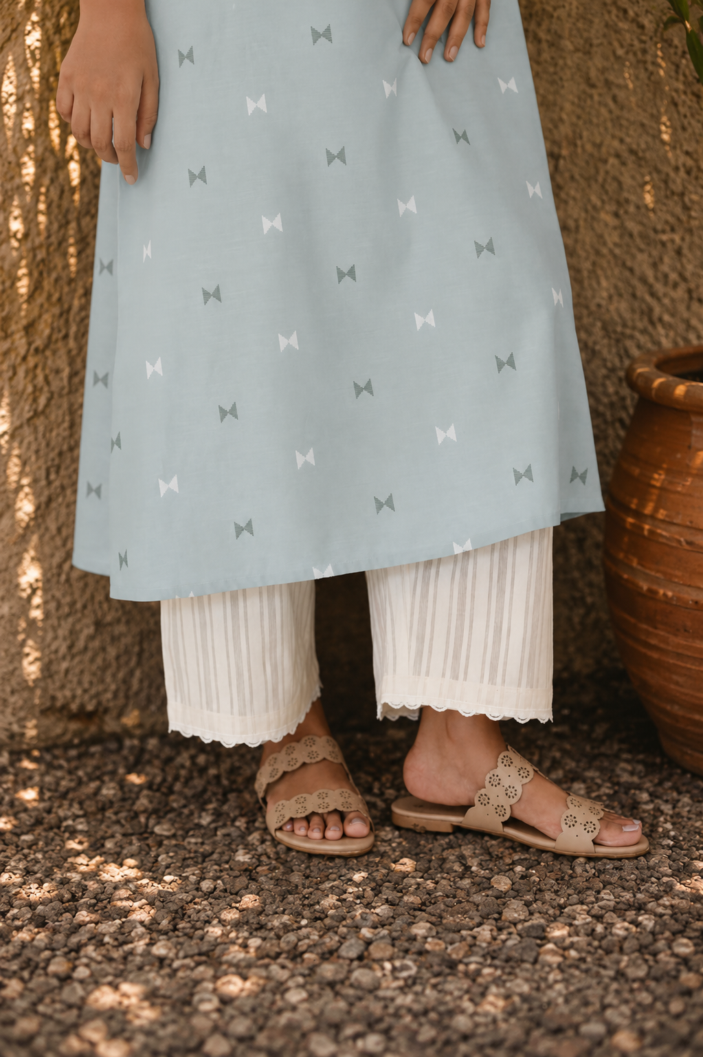 Sky Blue Handloom Cotton Kurta Pant Set | Woven Co-ord | KanthaIndia