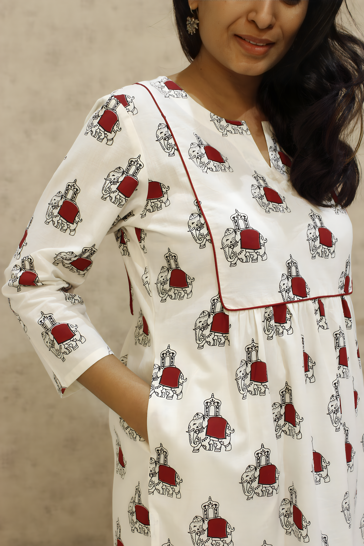 Elephant Print Cotton Kurti | Pure Cotton | KanthaIndia