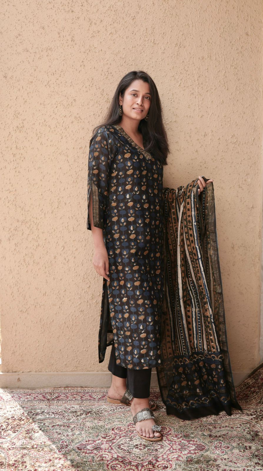Maheshwari Silk Ajrakh 2 pc set (Kurta & Dupatta)