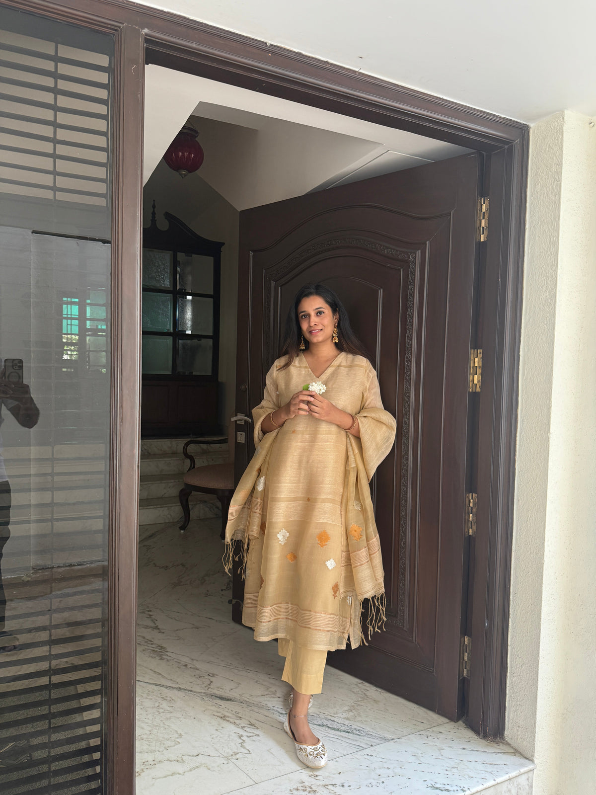 Ananta Beige Jamdani Unstitched Fabric Set