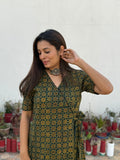 Harini Ajrakh Hand Block Printed Wrap Kurta | Green | KanthaIndia