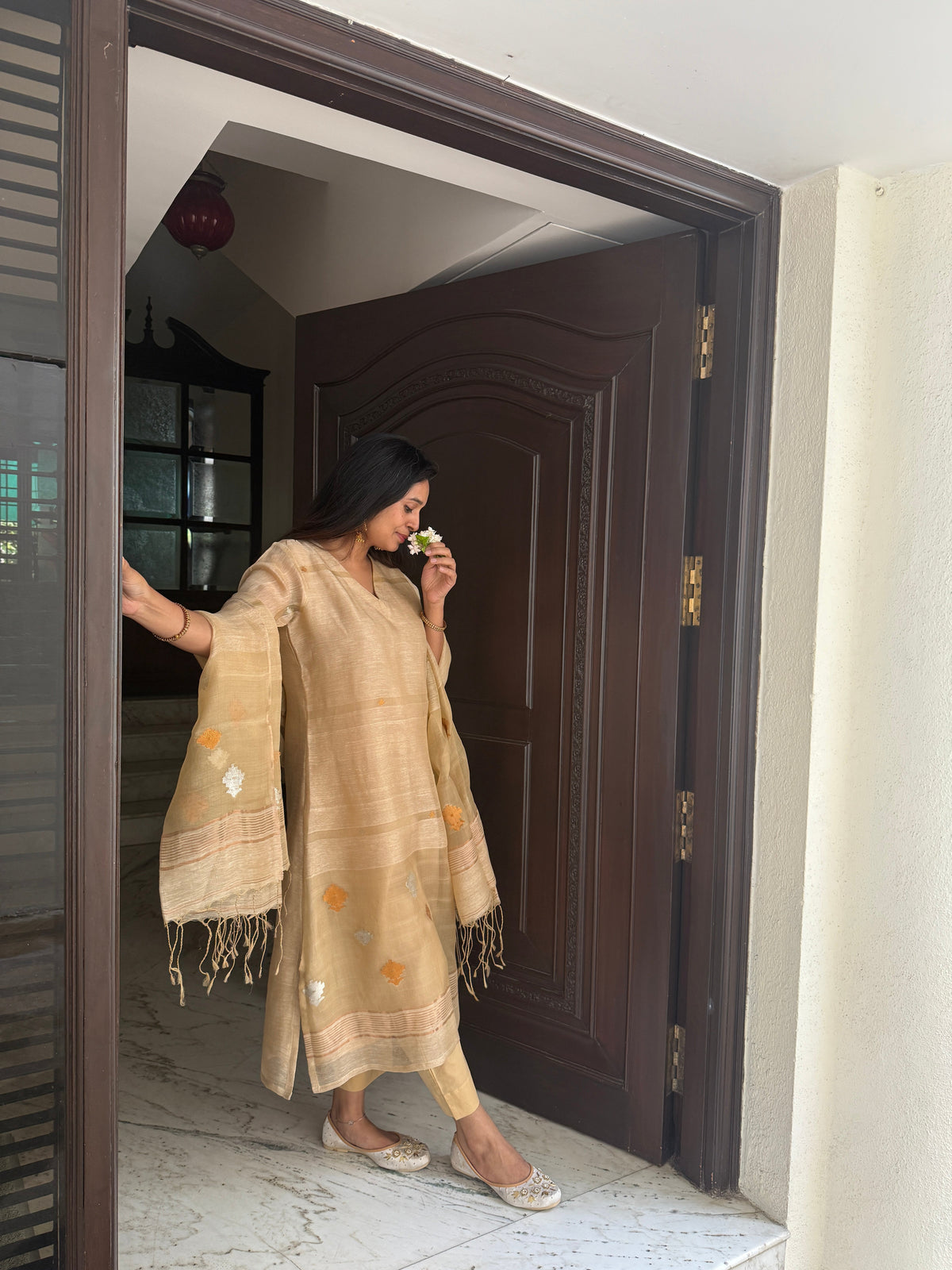 Ananta Beige Jamdani Unstitched Fabric Set