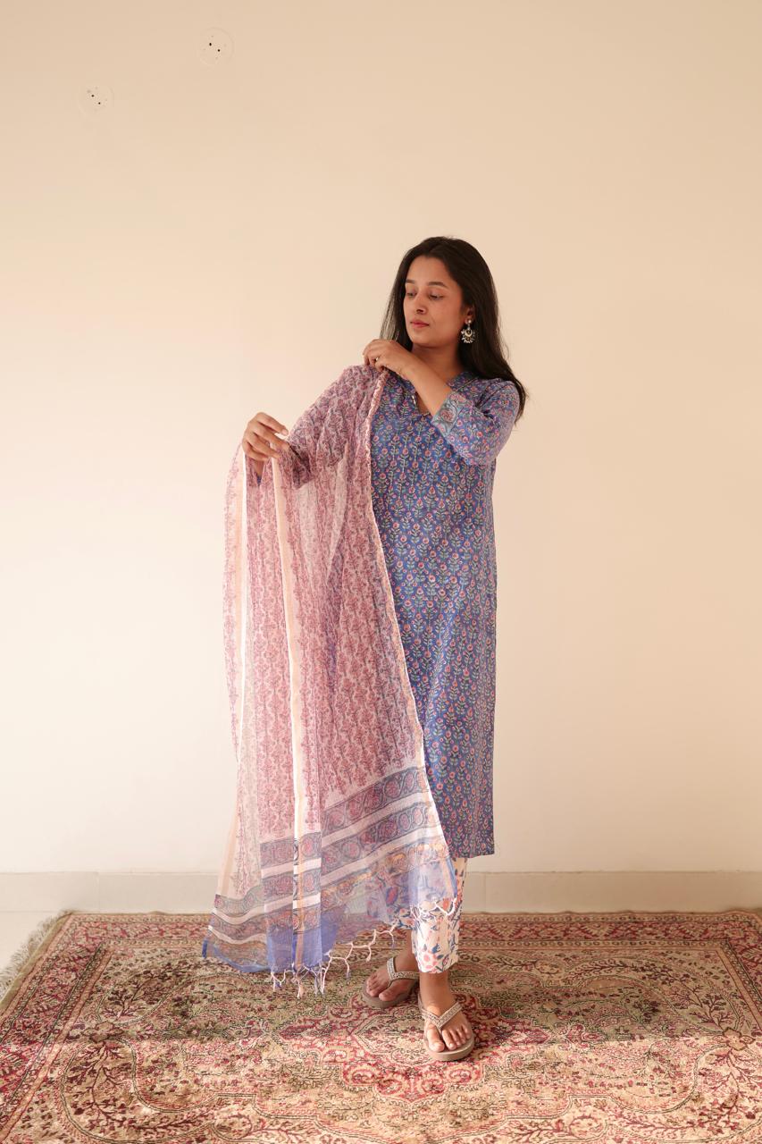 Reha Embroidered Kurta Dupatta Set | KanthaIndia
