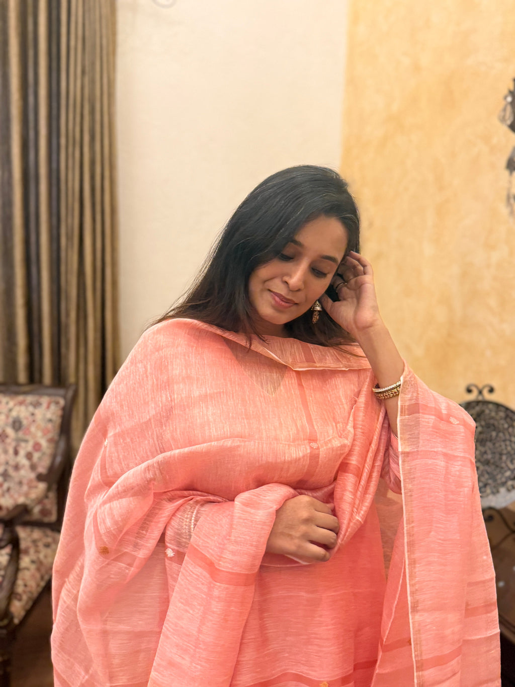 Aarambh Pink Jamdani Unstitched Fabric Set
