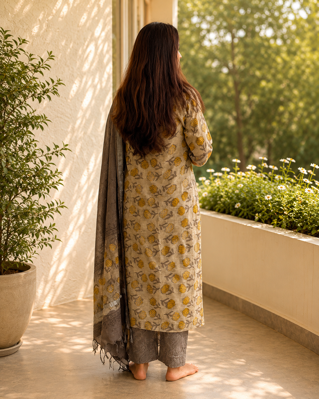 Aswi Cotton Linen Kurta & Dupatta