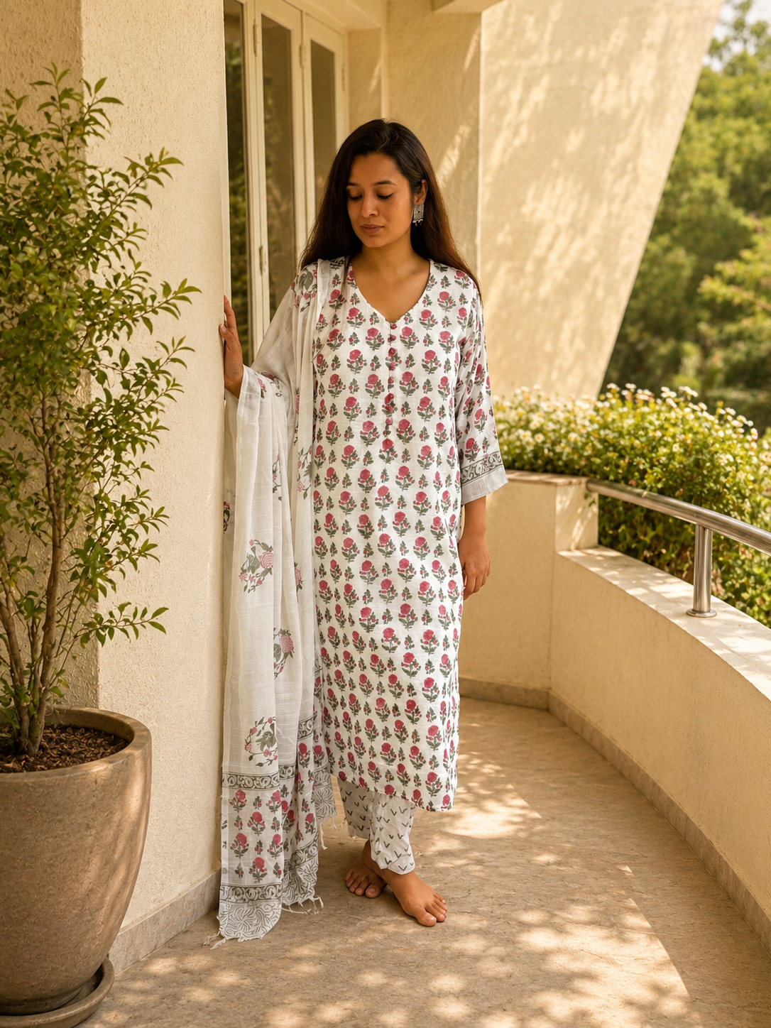 Indira Gulbahaar Cotton Linen Kurta Set