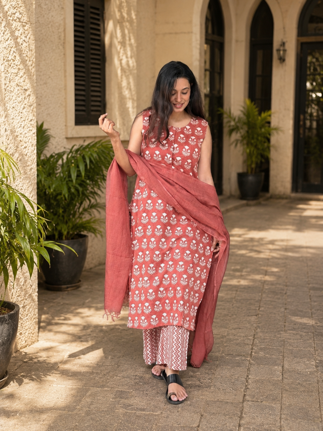 Tapas Hand Block Print Cotton Kurta Dupatta Set | FADED