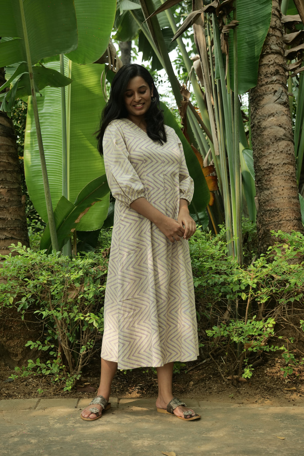 Mae Hand Block Printed Cotton Midi Dress | Floral | KanthaIndia