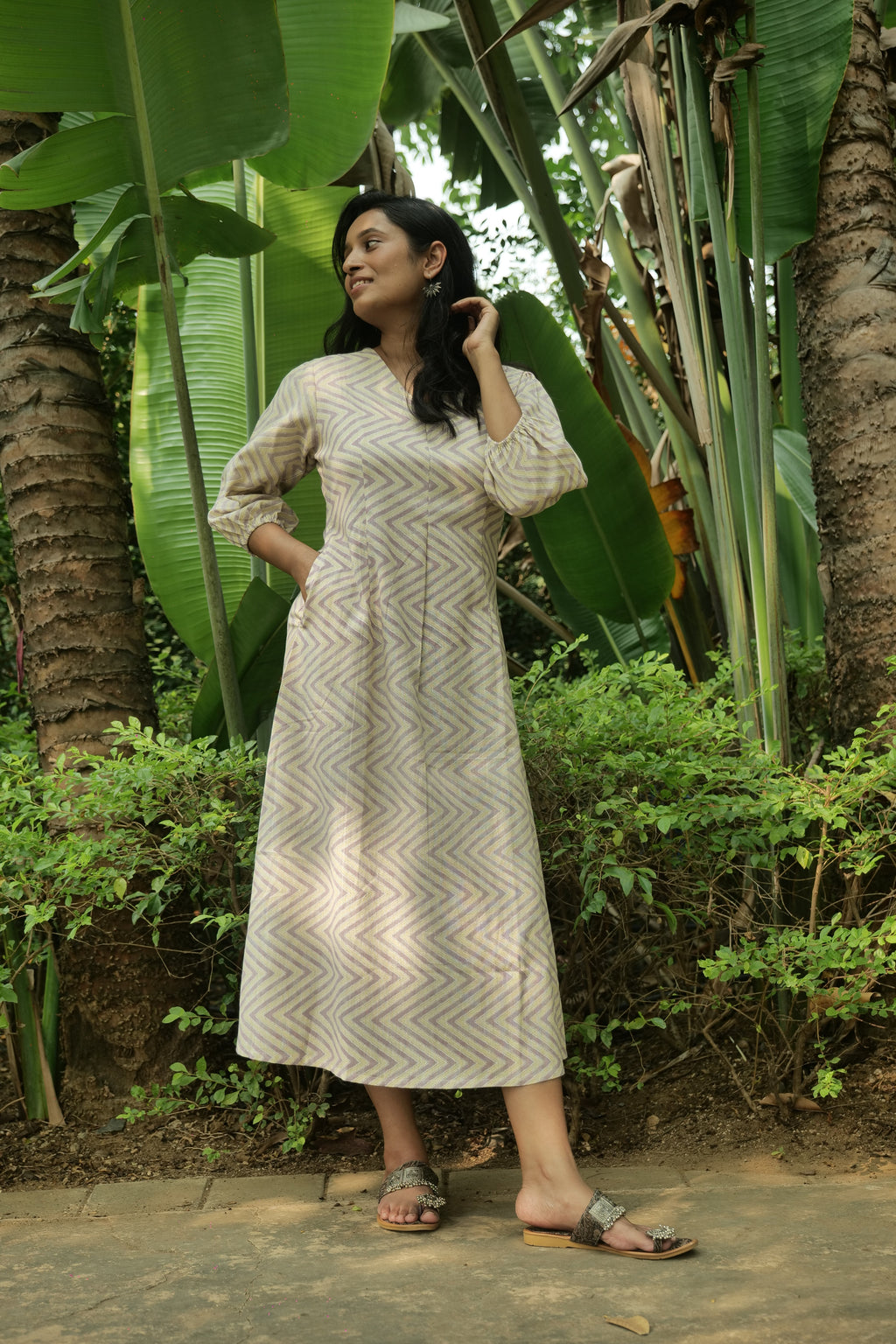 Mae Hand Block Printed Cotton Midi Dress | Floral | KanthaIndia