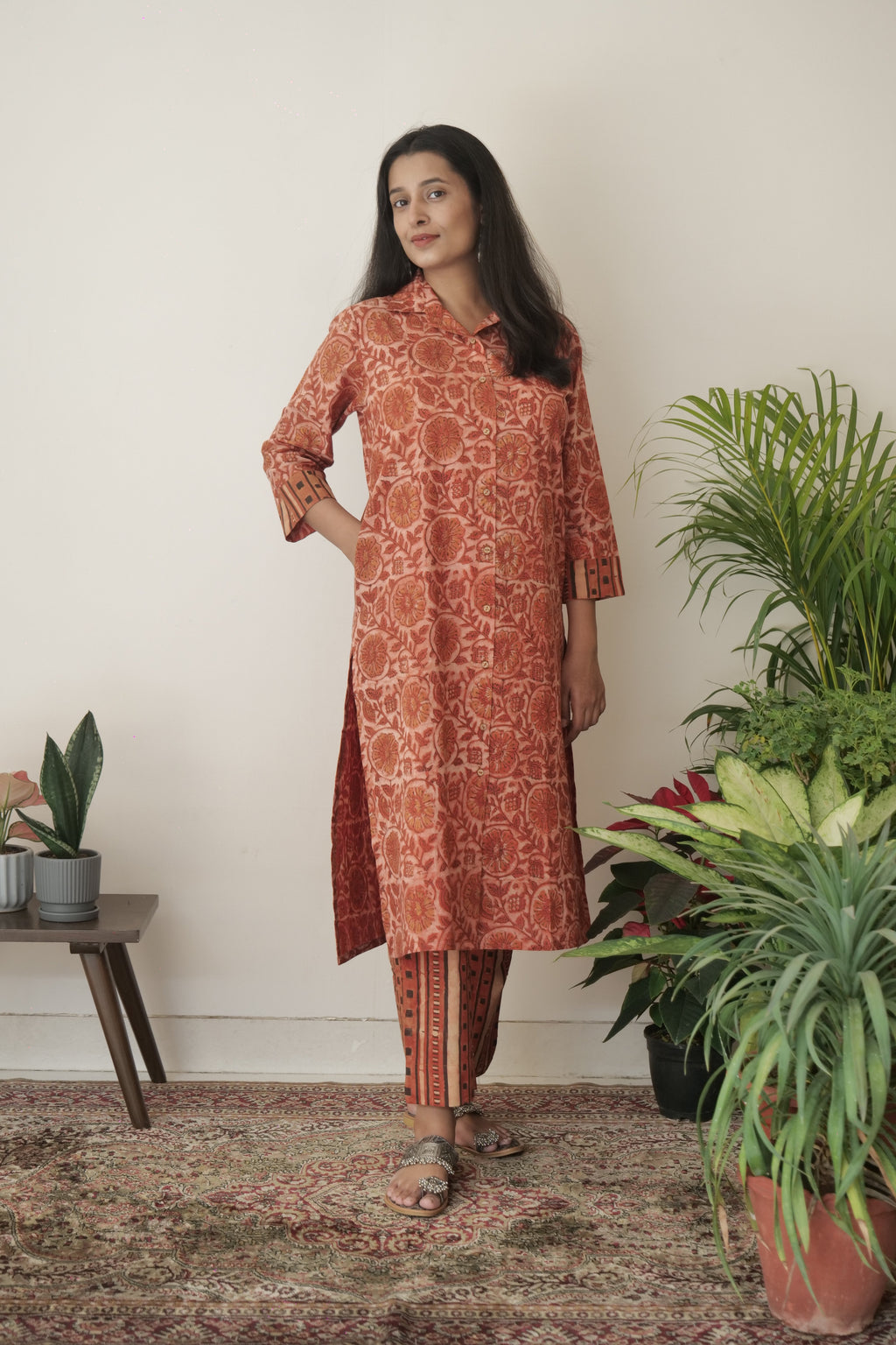 Cotton Vanaspati Brick Orange Kurta Set