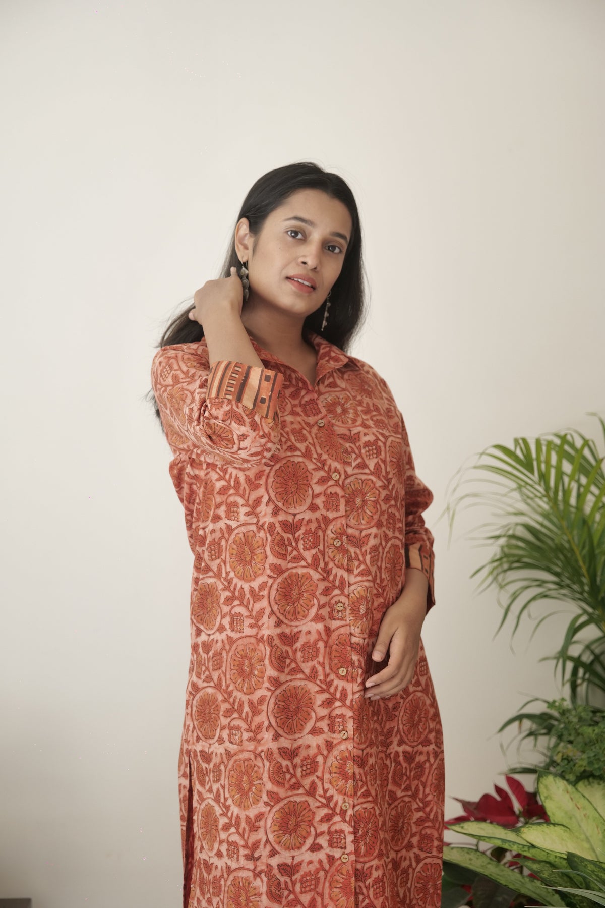 Cotton Vanaspati Brick Orange Kurta Set