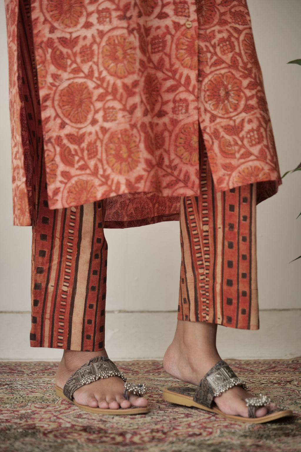 Cotton Vanaspati Brick Orange Kurta Set