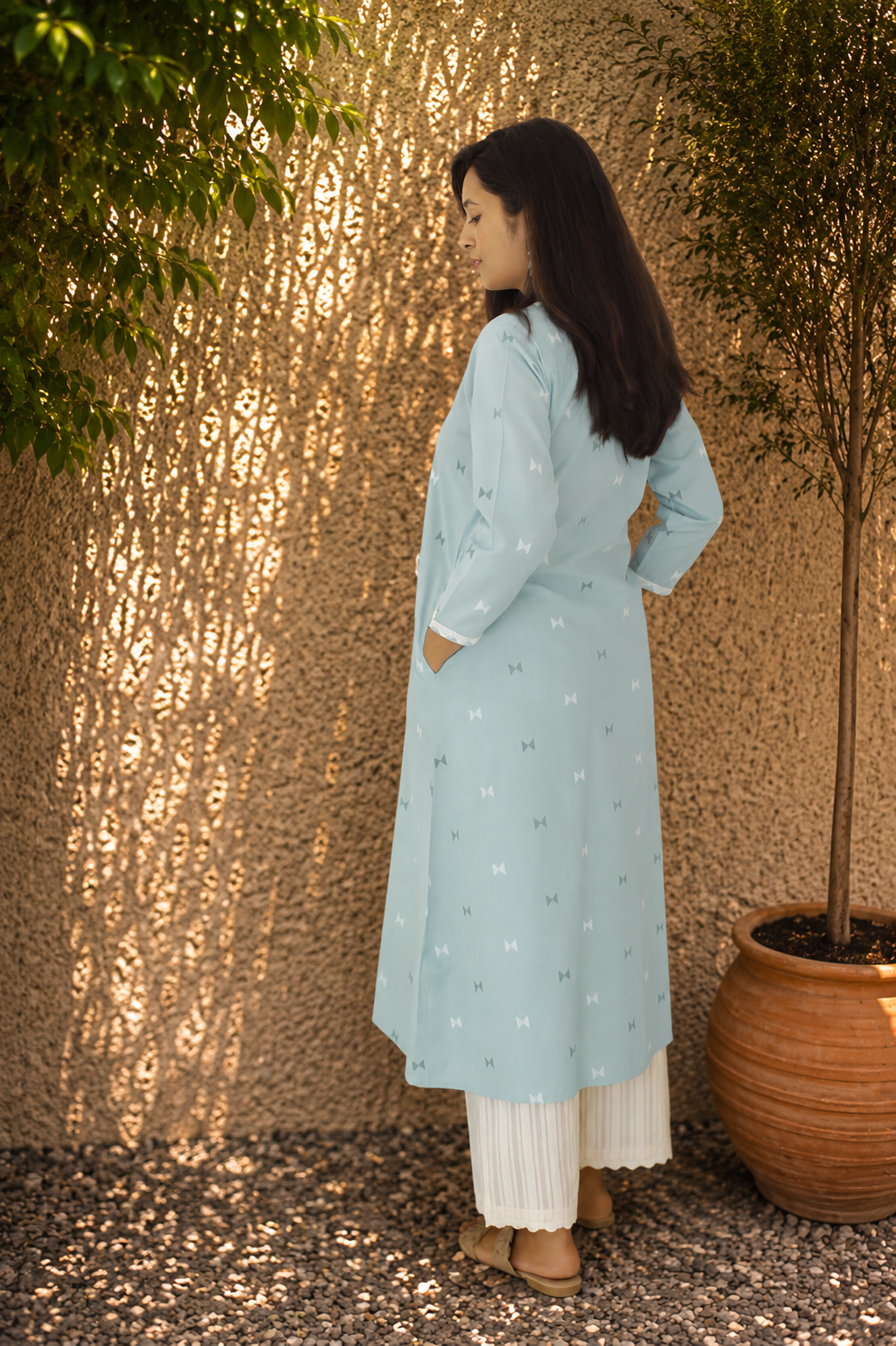 Sky Blue Handloom Cotton Kurta Pant Set | Woven Co-ord | KanthaIndia