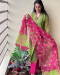 Shibori Green Pink Kota Doria Suit