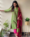 Green Pink Shibori Chanderi Suit Set